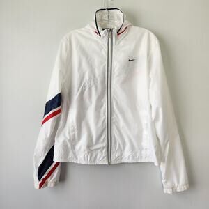 Nike Vintage Track Jacket Women's L 12-14 White Red Blue Windbreaker 90's Sports